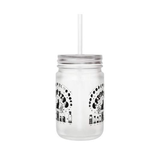 Celestial Cat Mason Jar with Straw - Moon Phases Drinkware